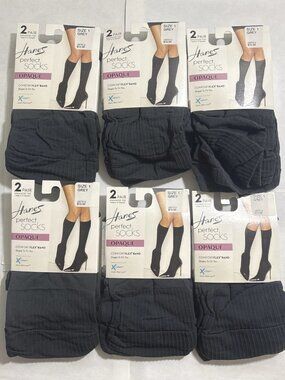 Hanes Perfect Socks Knee Highs Opaque Size 1 Grey Comfort Flex Band 12 Pairs New